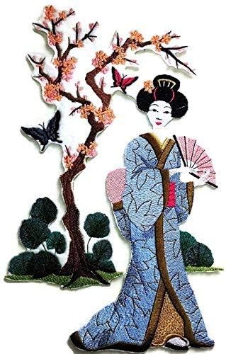 דיוקנאות גיישה בהתאמה אישית מדהימה [גיישה ופרפרים] [תרבות ומסורת יפנית עשירה] ברזל רקום על תיקון/תפירה [11.5 x